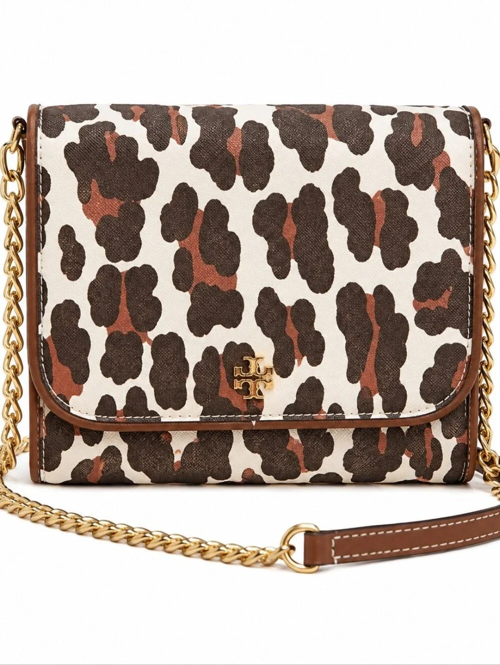 Tory Burch Emerson Leopard Printed Chain Wallet Crossbody Bag New